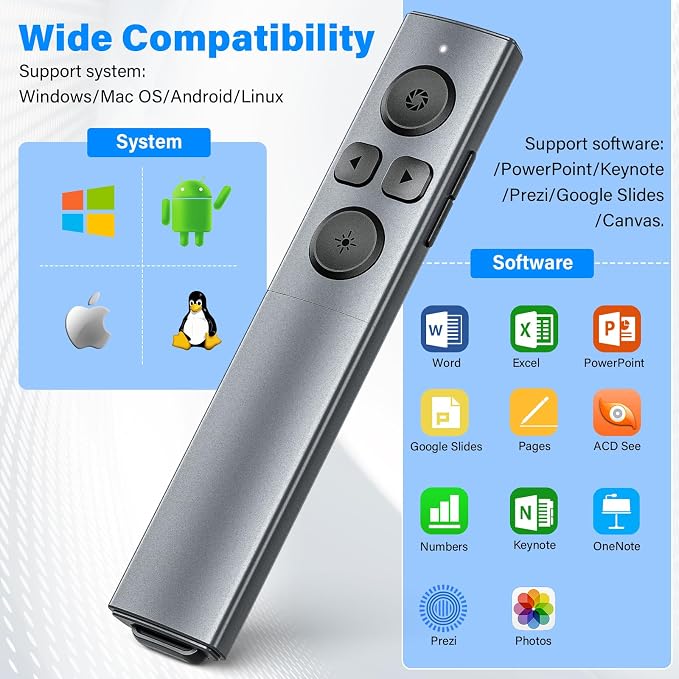 2-in-1 USB Type C Presentation Clicker, Rechargeable Wireless Presenter Remote - Image 5