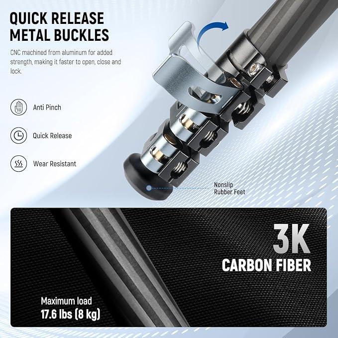NEEWER 60.4" Travel Tripod Carbon Fiber - Image 3