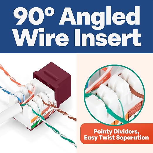 Everest 90° Angled RJ45 Cat5e Keystone Jacks 10-Pack in Red - Image 3