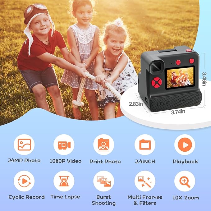 Instant Print Camera for Kids, 1080P Kids Instant Cameras, HD Digital Video - Image 2