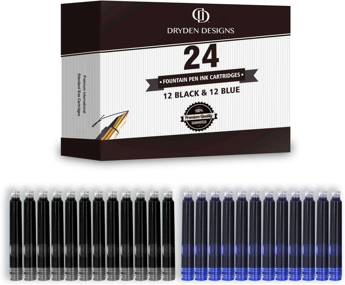 Dryden Designs Fountain Pen Medium Nib Gift Pouch - with 24 Ink Cartridges - MCM (Deep Blue)