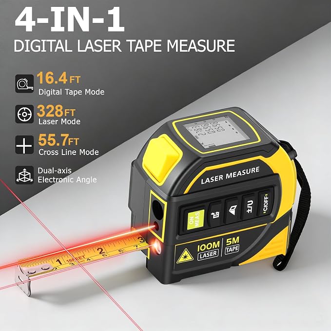 4-in-1 Digital Laser Tape Measure, 328ft/100m Laser Distance Meter - Image 2