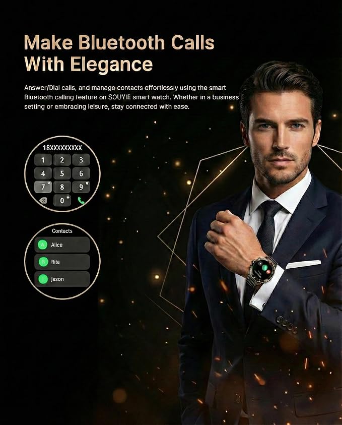 SOUYIE Men's Smart Watch with Bluetooth Call, 1.43" AMOLED Round Dial, Luxury - Image 2