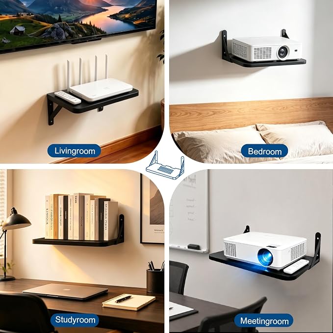 Floating Projector Shelf, Router Wall Mount Wood Shelf, Projector Mount Rack - Image 6