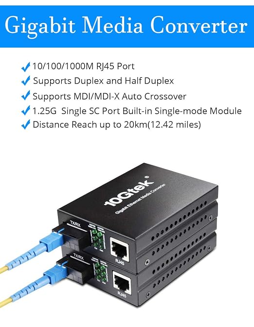 BiDi Gigabit Single Mode SC Media Converter, 10/100/1000M Fiber to Ethernet - Image 2