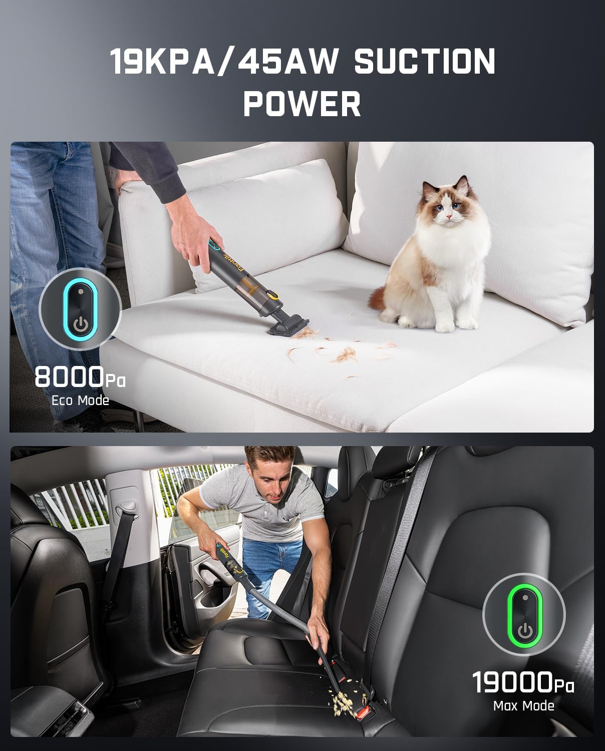Fanttik Slim V8 APEX Car Vacuum, 4-in-1 Portable Mini Cordless Vacuum with 19000pa Suction Power, Type-C Charge, 2 Suction Modes, Handheld Vacuum for Small Jobs, Car, Office Desk, Keyboards (Gray)