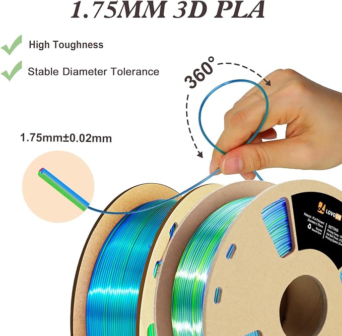 LOVOON Silk PLA 3D Printer Filament Bundle 2 KG, PLA Filament 1.75mm, Shiny - Image 5
