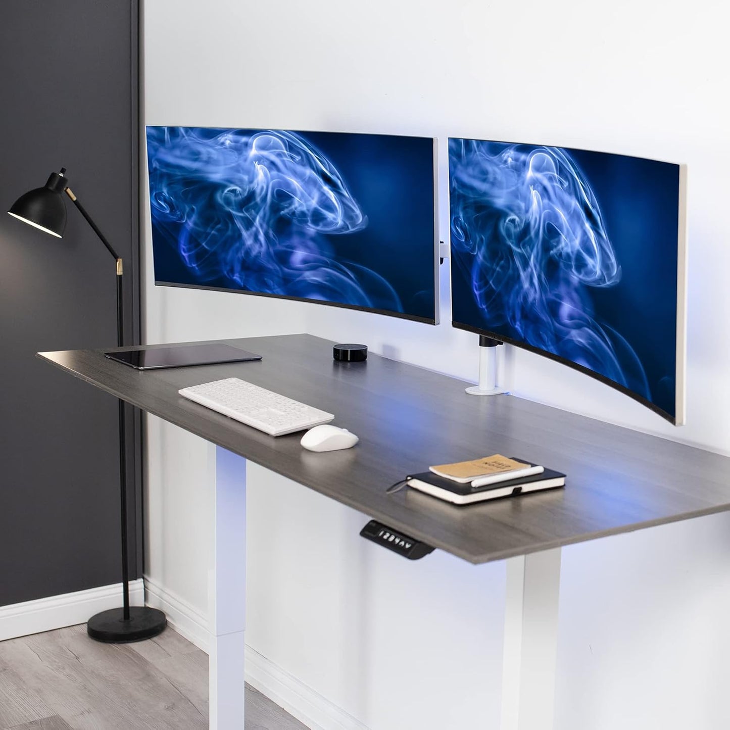 VIVO Premium Dual Ultra Wide LCD LED 27 to 38 inch Monitor Desk Mount, Heavy Duty, Adjustable Telescoping Arms, Flush Wall Setup, Fits 2 Screens, White, STAND-TS38CW