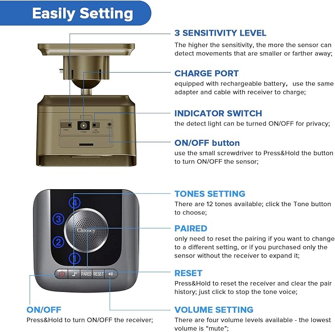 Solar Driveway Alarm Wireless Outside 1/2 Mile Long Range, 3 Sensitivity & - Image 8