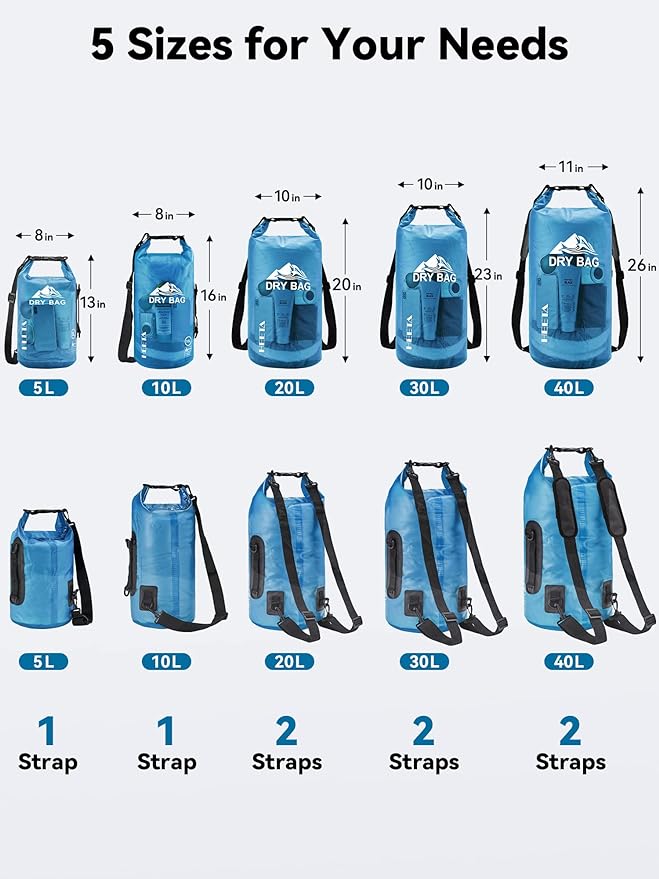 HEETA Dry Bag Waterproof for Women Men, 5L/10L/20L/30L/40L Roll Top Lightweight - Image 2