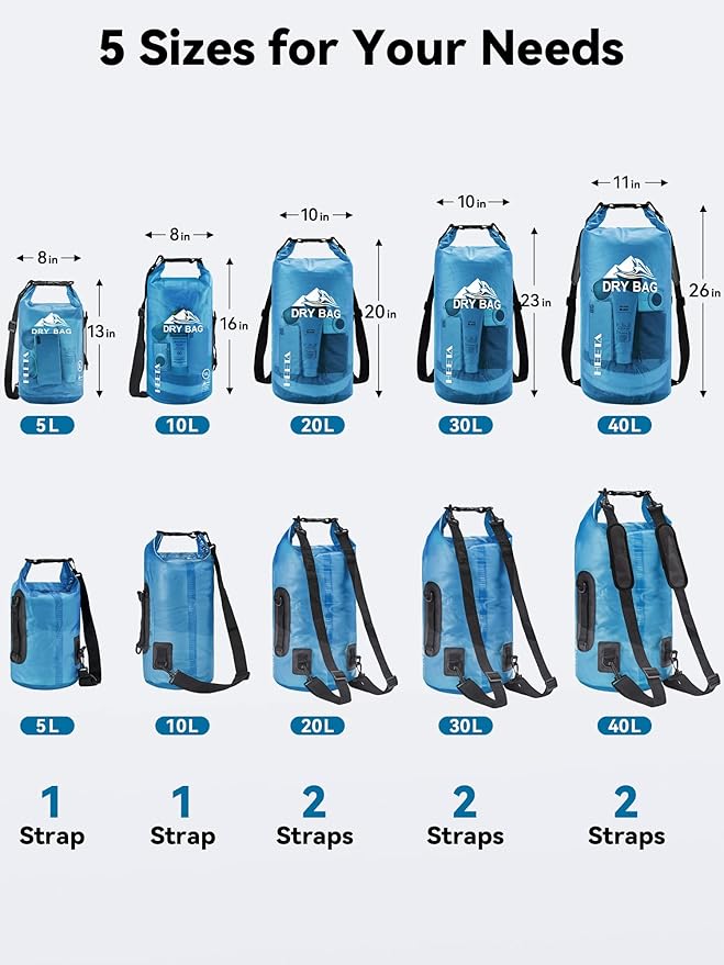 HEETA Dry Bag Waterproof for Women Men, 5L/10L/20L/30L/40L Roll Top Lightweight - Image 2