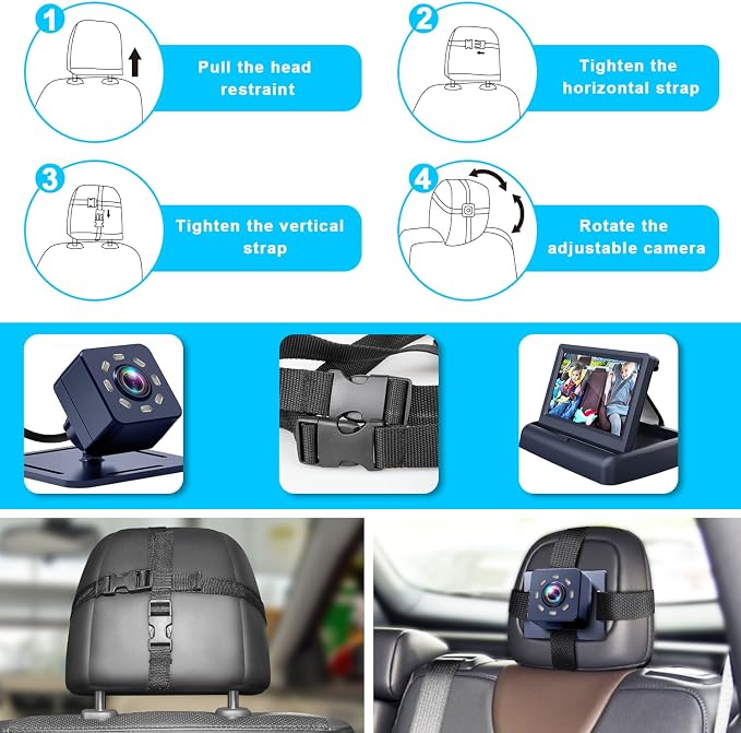 Baby Car Mirror with 4.3'' HD Night Vision Function Display, Safety Car Seat - Image 2