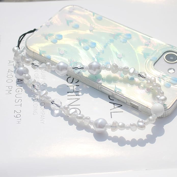 CMVFYL Beaded Camera Wrist Strap, Cute Phone Charms Strap, Pearl Bracelet Wrist - Image 4