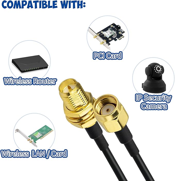 Bingfu WiFi Antenna Extension Cable 2-Pack RP-SMA Male to RP-SMA Female - Image 4