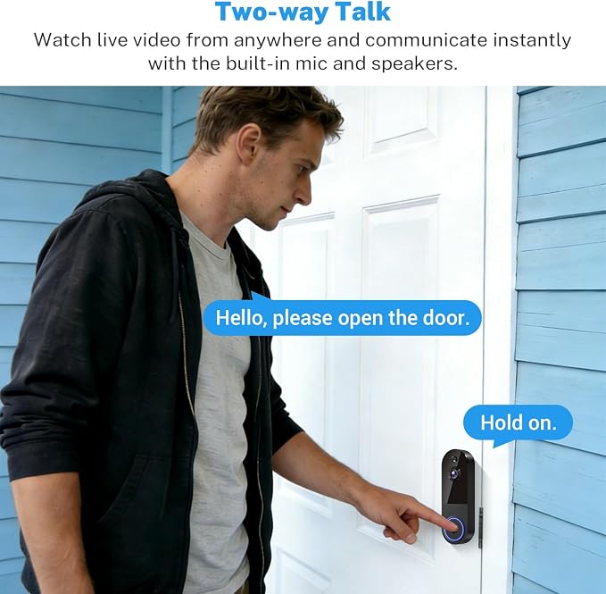 1080p Wireless Video Doorbell Camera, AI Human Detection, 2-Way Talk, Night - Image 3