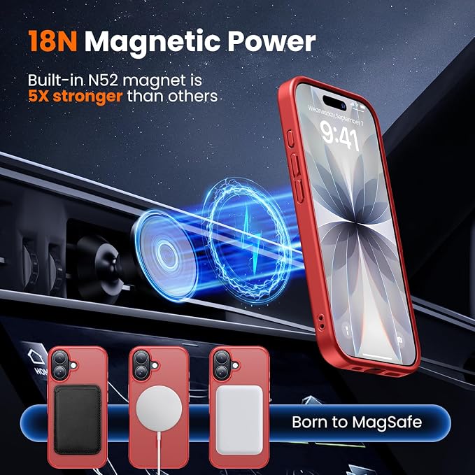 toushion 3 in 1 for iPhone 17 Case Matte Red, Fits MagSafe, Screen Protector*1 - Image 4