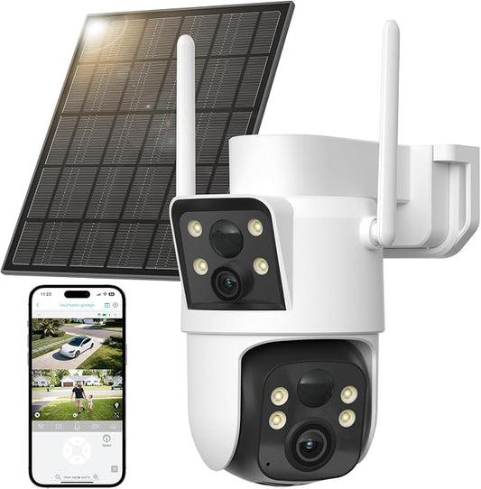 LIWAN Dual Lens Solar Security Camera Wireless Outdoor, 360° PTZ & Fixed Dual by LIWAN