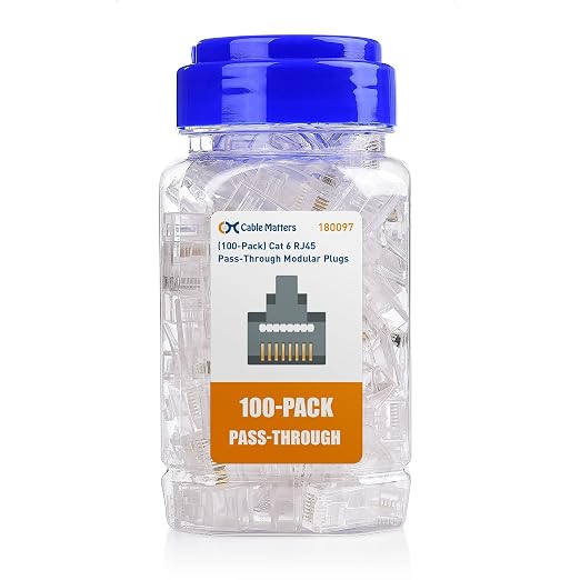 Cable Matters 100-Pack Cat 6 Pass Through RJ45 Connectors, 50µ Gold Plated by CableMatters