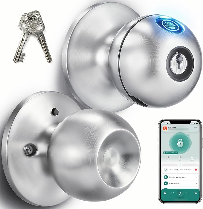 Fingerprint Door Lock, Self-Learning Biometric Smart Door Knob | 4 Modes by Embenly