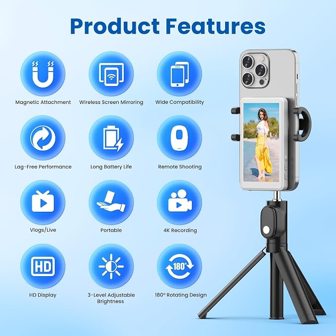 LUCKSKY Vlog Selfie Monitor Screen iPhone, 4K 60fps Recording, Wireless Screen - Image 4