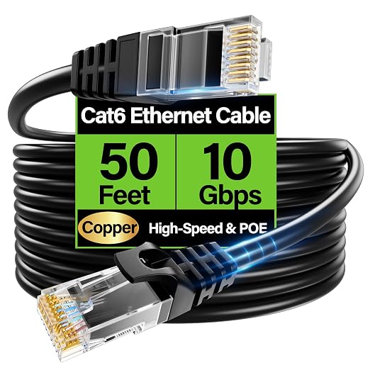 Cat6 Ethernet Cable 10Gbps 50 ft, UTP Ethernet Cable Cat 6, Flexible Bare by Unknown