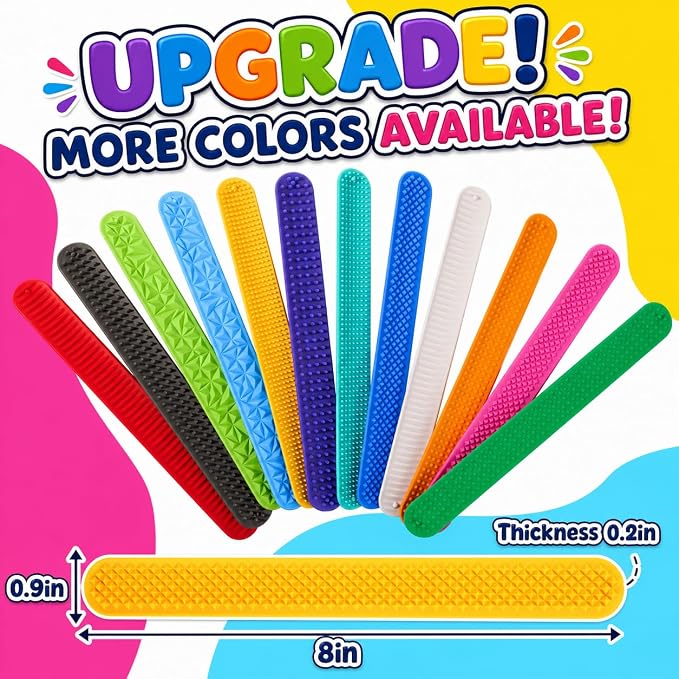 Fidget Toys for Kids Adults: Textured Silicone Slap Bracelets 12 Pack, Sensory - Image 4