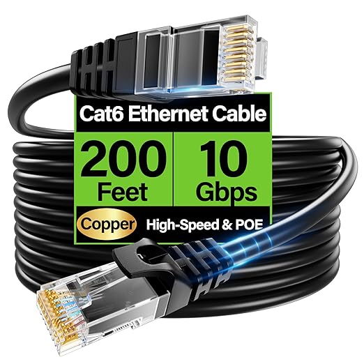 Cat6 Ethernet Cable 10Gbps 200 ft, UTP Ethernet Cable Cat 6, Flexible Bare by Unknown