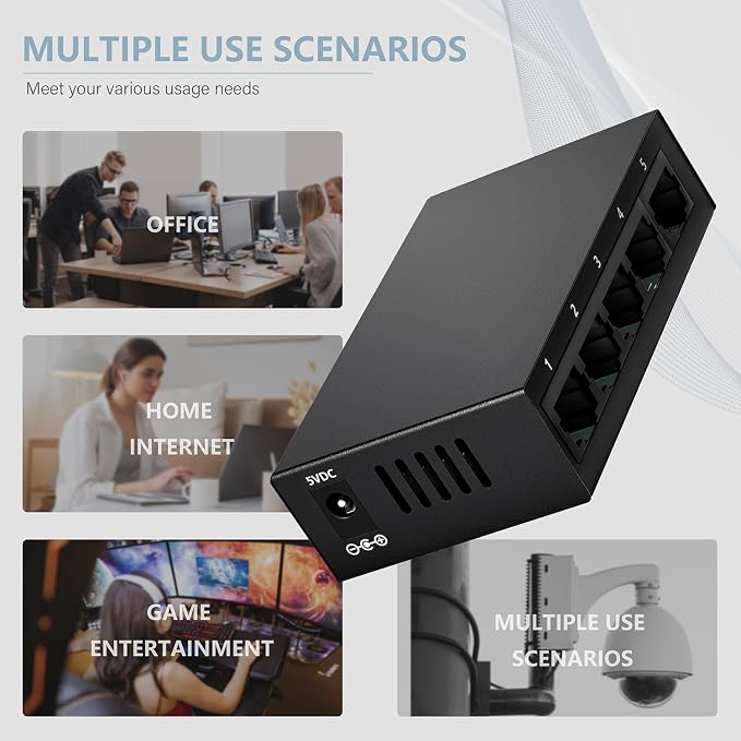 5-Port Gigabit Ethernet Switch, Unmanaged Home Network Switch Hub, Ethernet - Image 7