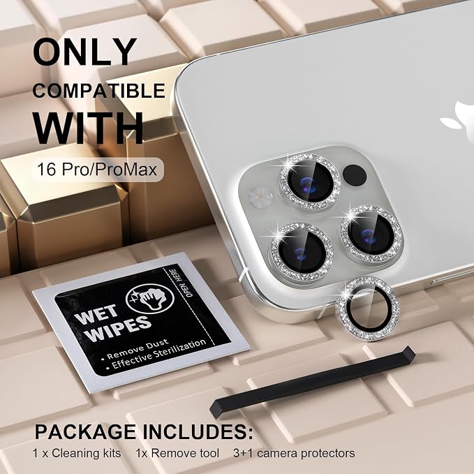Misea Compatible for iPhone 16 Pro/iPhone 16 Pro Max Camera Lens Protector Bling - Image 2