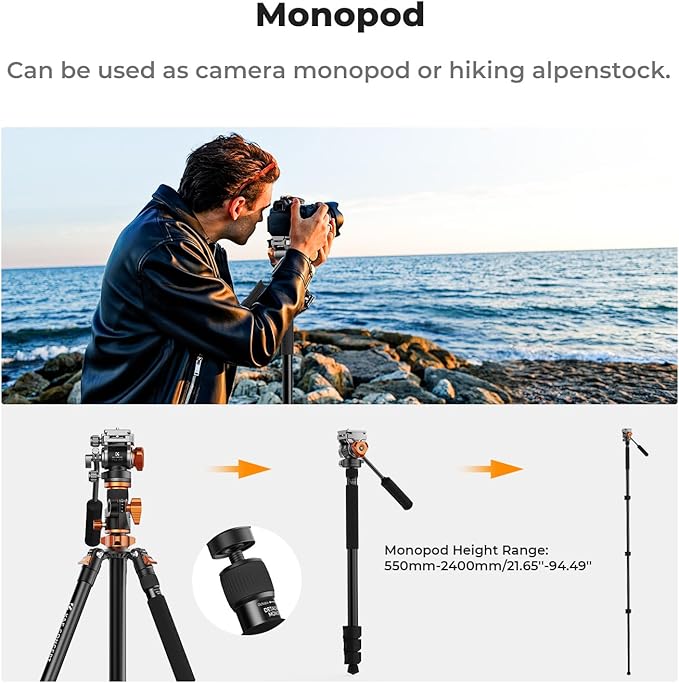 K&F CONCEPT 90''/230cm Overhead Camera Tripod, Horizontal Shooting Video Tripods - Image 6