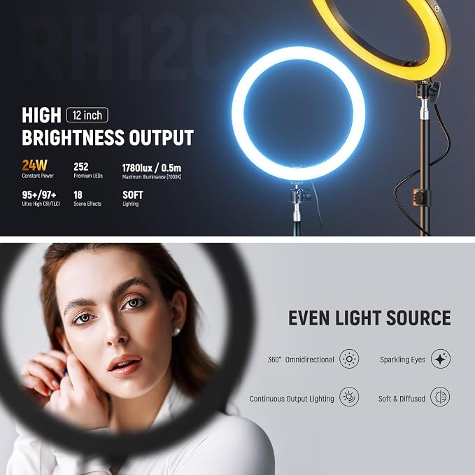 NEEWER 12" Ring Light with Stand Tripod Compatible with iPhone, 24W LED RGB - Image 2