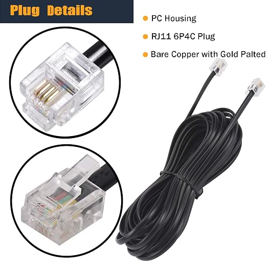 25FT Telephone Extension Cord Cable, Landline Phone Line Wire - Image 2