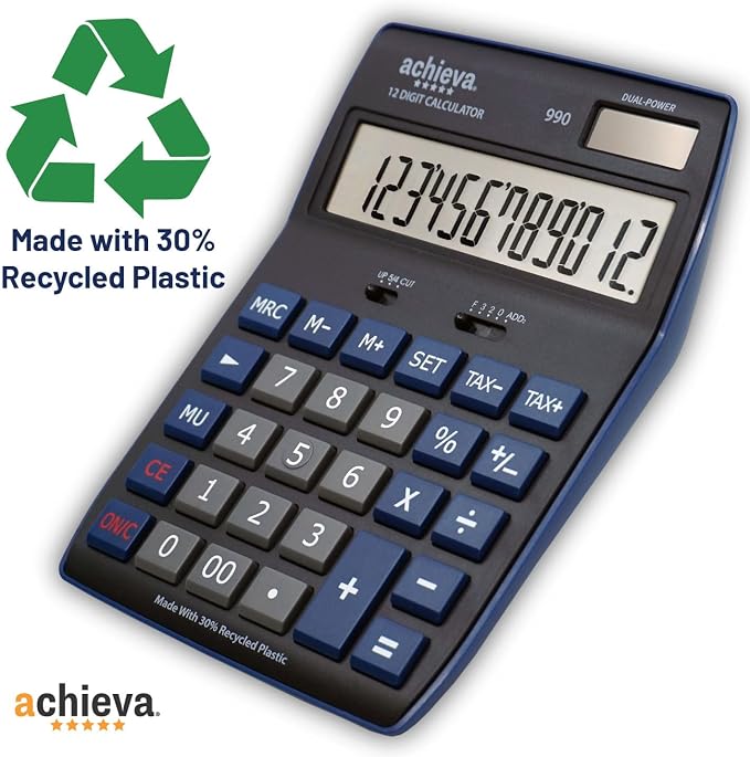 Achieva 12-Digit LCD Display Desktop Calculator | Blue | Mark Up Key, - Image 4
