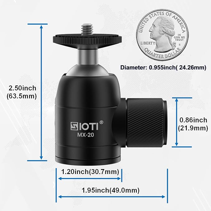 SIOTI Mini Tripod Ball Head, Swivel Mini Ball Head, Panoramic 360° Vertical Pan - Image 7