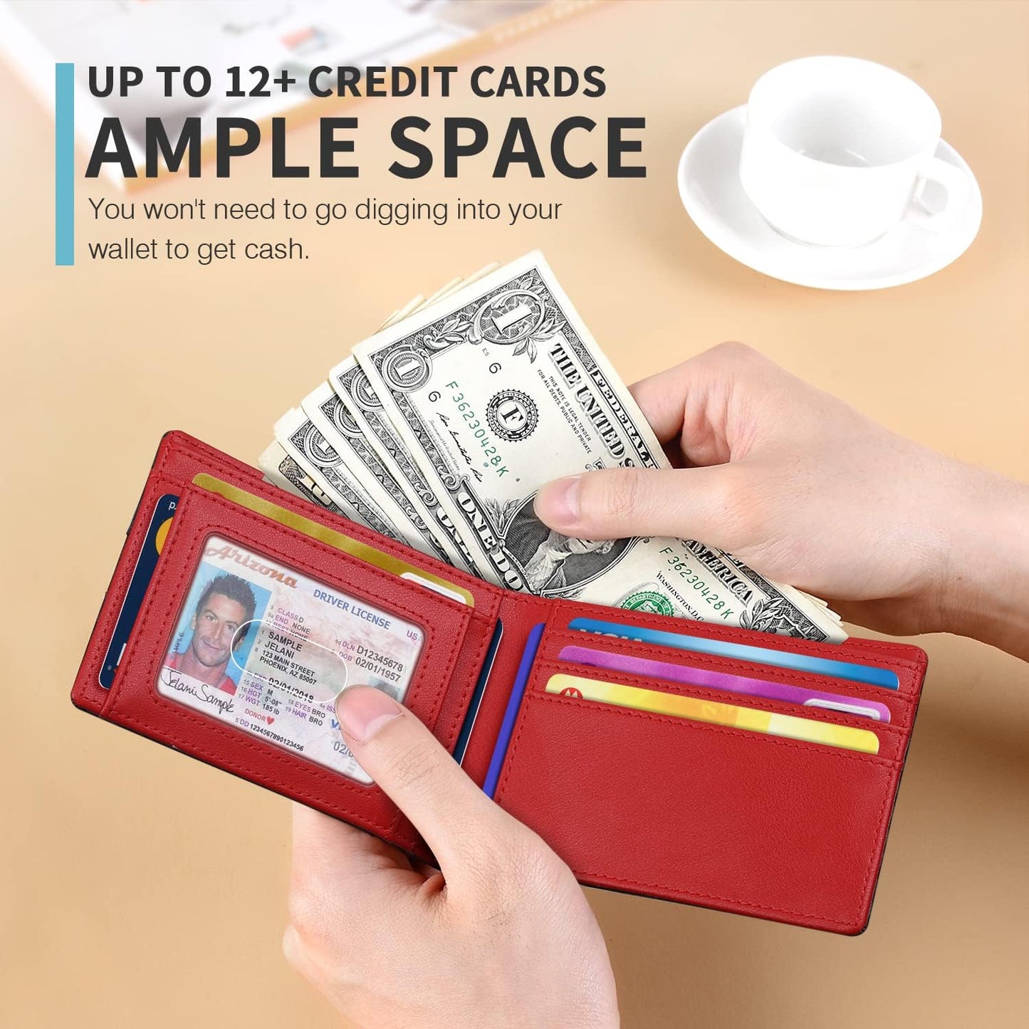 RUNBOX Novelty Wallet for Men Slim 11 Credit Card Holder Slots Leather RFID Blocking Small Thin Men's Wallet Bifold Minimalist Front Pocket Large Capacity Gift Box