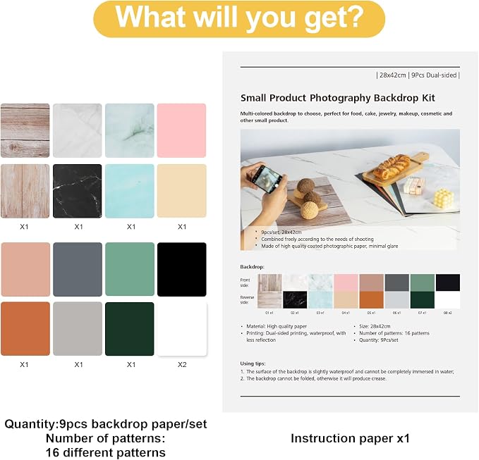 Meking 9PCS 16Patterns Product Photography Backdrops, Photo Background Flat Lay - Image 5