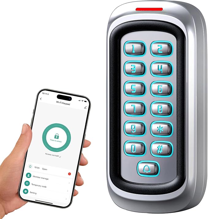 Wireless WiFi Access Control Keypad, 12V DC Metal Door Access Control System by AMOCAM