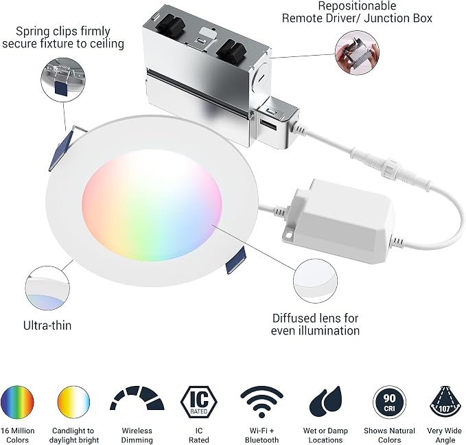 HALO 4” Smart Wi-Fi Slim Canless Recessed LED Downlight Powered by WiZ Pro - Image 2