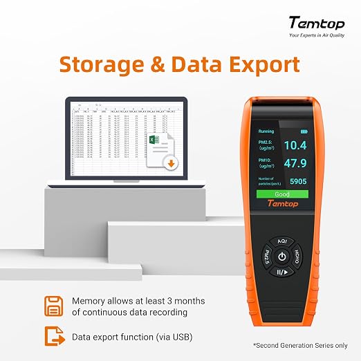 Temtop Air Quality Monitor Professional PM2.5 PM10 Particle Counter, - Image 7