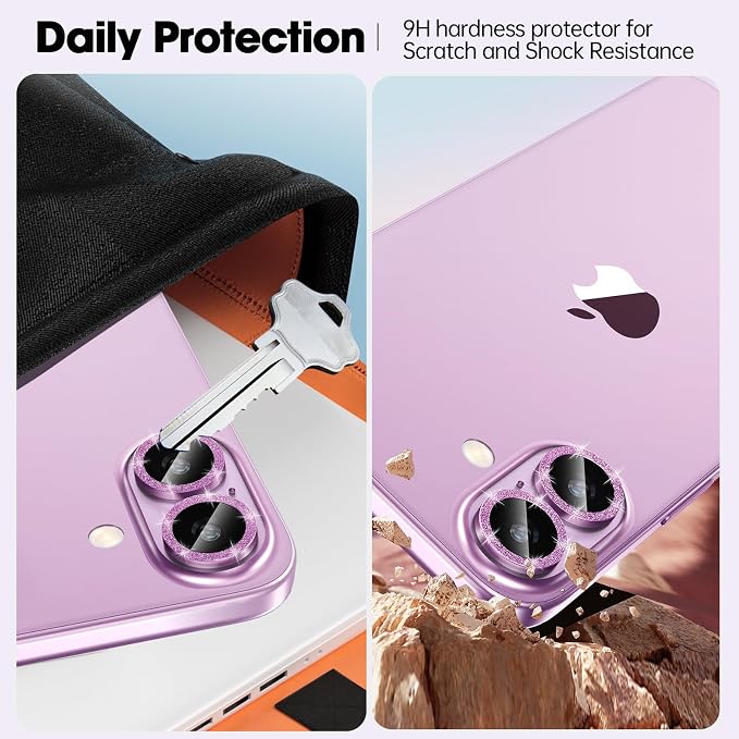 for iPhone 16/16 Plus Camera Lens Protector Bling Individual Metal Glitter Ring - Image 3