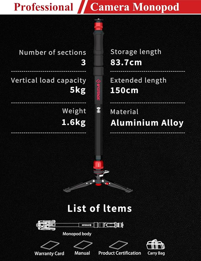 IFOOTAGE Monopod Cobra 3 Strike A150S+K5S, 1/4'' & 3/8'' Quick Release - Image 8