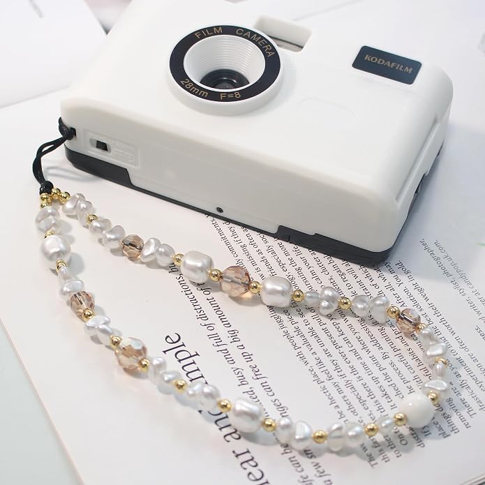 CMVFYL Beaded Camera Wrist Strap, Cute Phone Charms Strap, Pearl Bracelet Wrist - Image 3