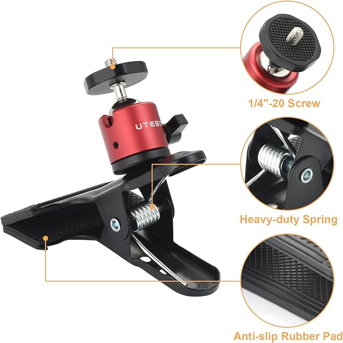 UTEBIT Camera Clamp Mount Tripod Camera Clip 360 Degree Swivel Webcam Mount - Image 2