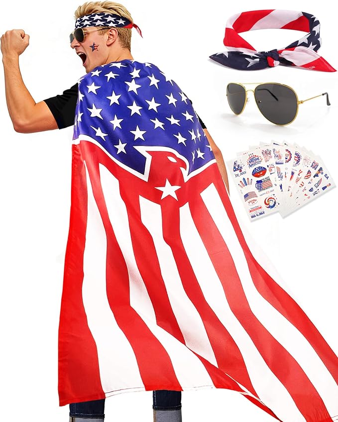 250 Year Wearable American Flag Cape Costume Set 250th Anniversary Merchandise by YUSPENYE