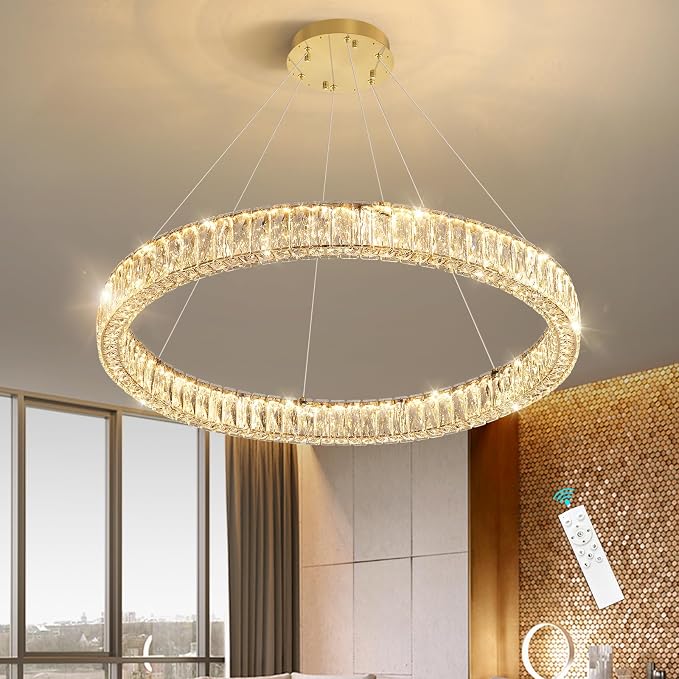 HAIXIANG Modern Crystal Chandelier Dimmable LED Ring Pendant Chandeliers Light - Image 4