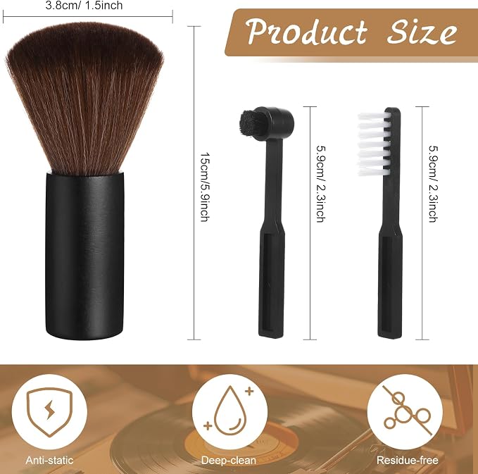 Ziliny 3 Pcs Vinyl Record Cleaning Brush Wooden Anti Static Dust Record Vinyl - Image 2