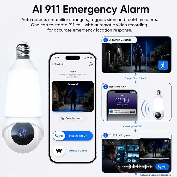 Light Bulb Security Camera, Smart AI Cam 2K HD Outdoor Lightbulb Camera - Image 4