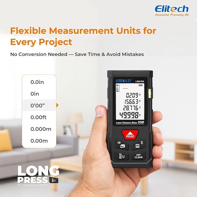 Elitech Laser Measure 165ft, Digital Laser Tape Measure - Image 6