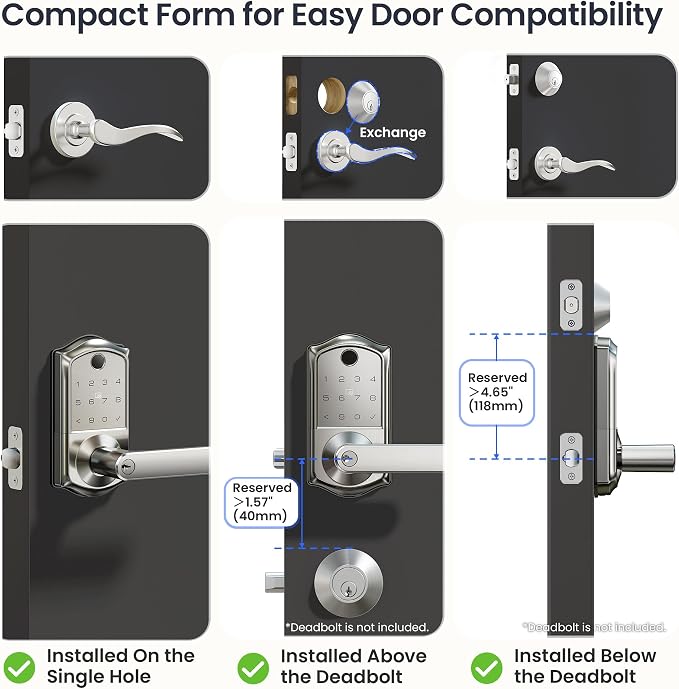 Veise VE019 Fingerprint Smart Lever Lock, App Control, Keyless Entry Door Lock - Image 8