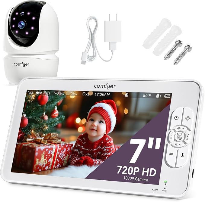 Comfyer Baby Monitor with Camera and Audio, 6000mAh Battery, VOX Mode, Auto by comfyer